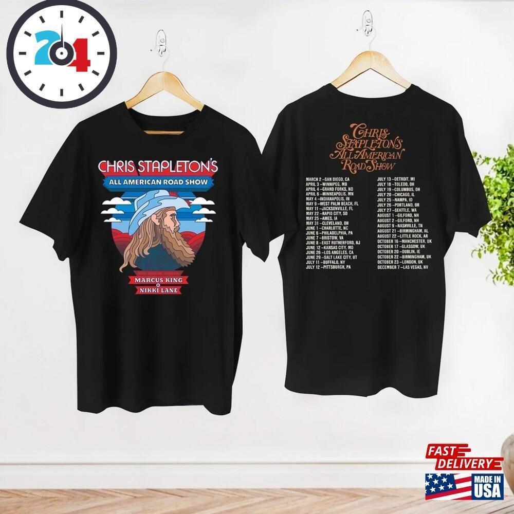 All American Road Show Tour T-Shirt Chris Stapleton Fan Gift 2 Sided